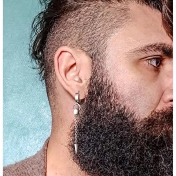 Stainless Steel Cross Double Chain Huggie Hoops Earring Pair for Mens Earrings - Picture 1 of 6